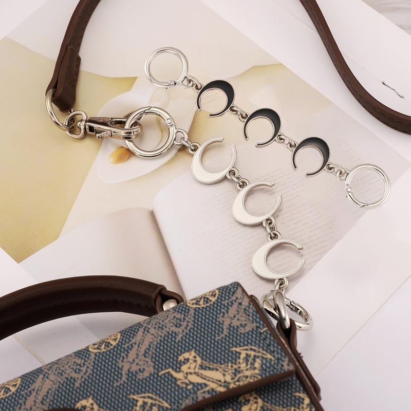 Anbys Store Silver Purse Extender Chain Bag Extender Chain Purse Strap Extender Bag Chain Charms(Moon White/Black) - Image 3